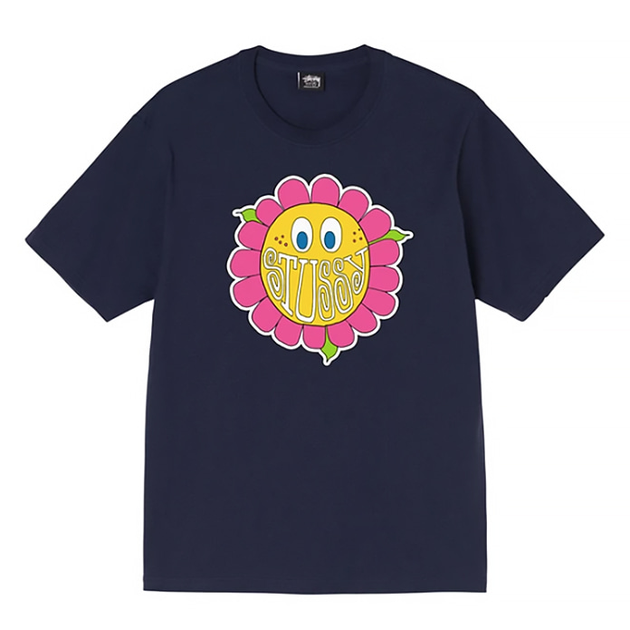 스투시 티셔츠 HAPPY FLOWER TEE / NAVY